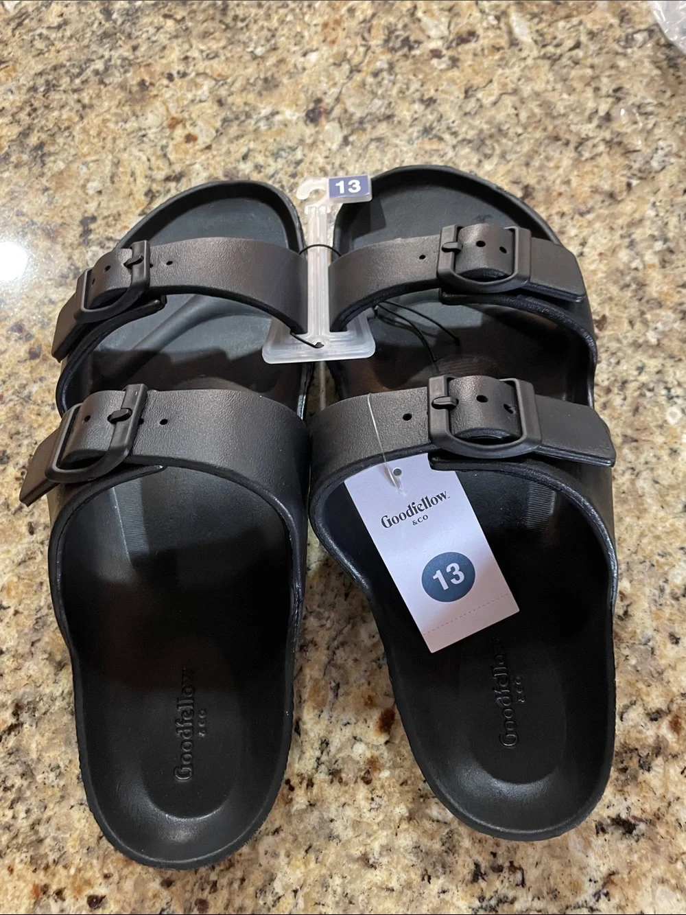 Goodfellow & Co Black Matte Dual-Buckle Slide Sandals